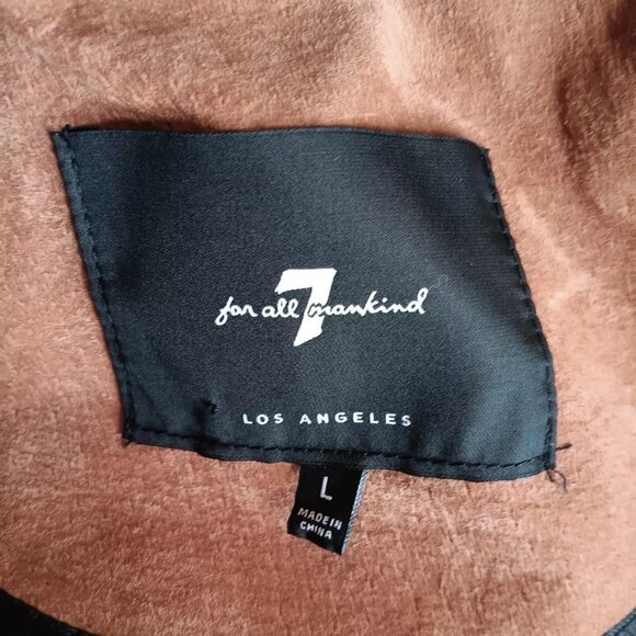 7 For All Mankind Leather Suede Moto Jacket Remove-able Hood Cognac / Black - Picture 3 of 7